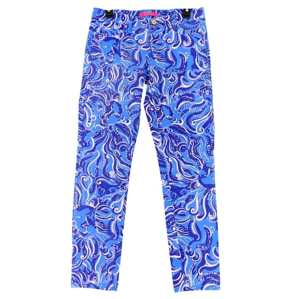 Lilly Pulitzer Kelly Skinny Ankle Pants Womens 6 Psychedelic Lion Print Resort‎